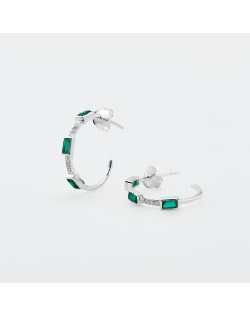Boucles d'Oreilles Argent Liana Onyx Vert et Oxyde de Zirconium