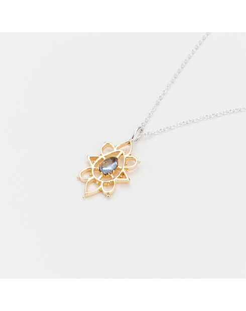 Halsketting in zilver en messing met Hanie Tanzanite glas-in-lood