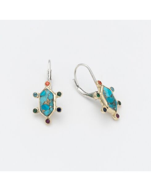 Boucles d'Oreilles Argent et Laiton Soline Turquoise Copper et Oxyde de Zirconium