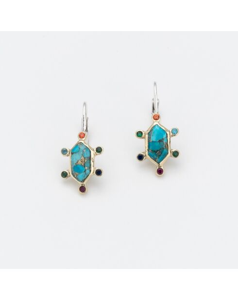 Boucles d'Oreilles Argent et Laiton Soline Turquoise Copper et Oxyde de Zirconium