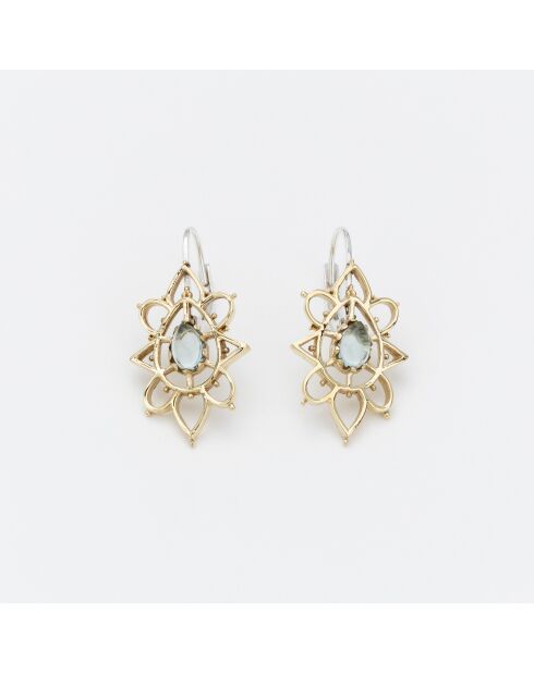 Boucles d'Oreilles Argent et Laiton Hanie Verre Teinté Bleu Topaze