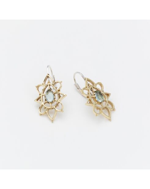 Boucles d'Oreilles Argent et Laiton Hanie Verre Teinté Bleu Topaze