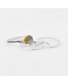 Bague Triple Argent et Laiton, Labradorite gris/jaune