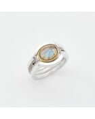 Bague Triple Argent et Laiton, Labradorite gris/jaune