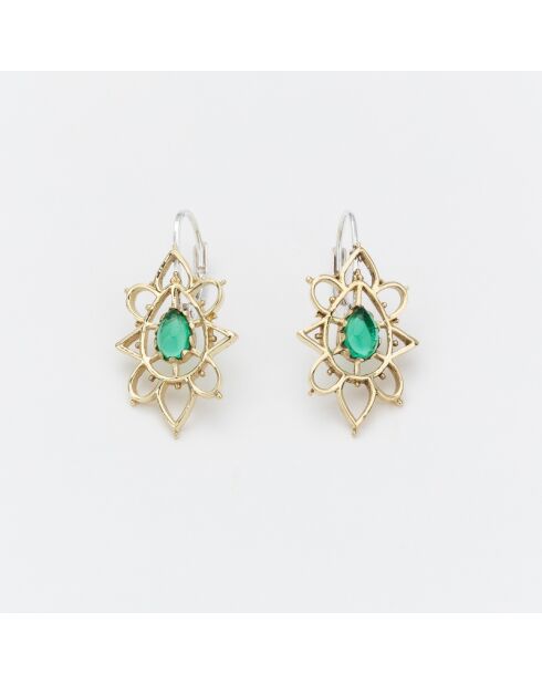 Boucles d'Oreilles Argent et Laiton Hanie Verre Teinté Vert
