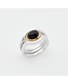 Bague Triple Argent et Laiton, Onyx noire