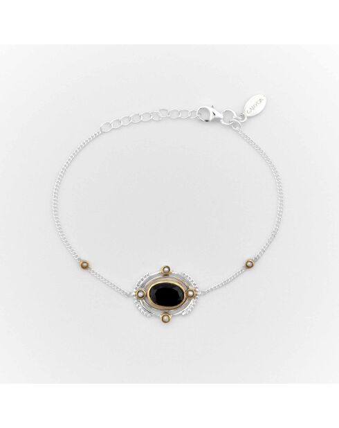 Pulsera Flavie de plata y latón con ónix negro y perla blanca sintética