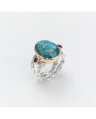 Bague Argent et Laiton, Turquoise bleue