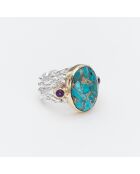Bague Argent et Laiton, Turquoise bleue