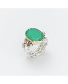 Bague Argent et Laiton, Chrysoprase verte