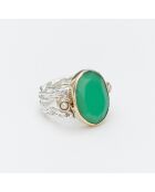 Bague Argent et Laiton, Chrysoprase verte