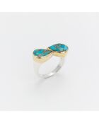 Bague Argent et Laiton, Turquoise bleue