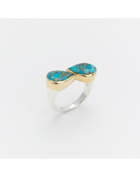 Bague Argent et Laiton, Turquoise bleue