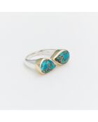 Bague Argent et Laiton, Turquoise bleue