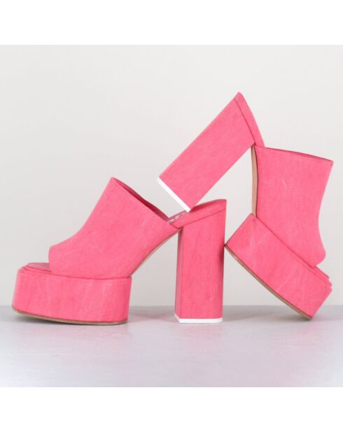 Mules en Jean Sue roses - Talon 11.5 cm