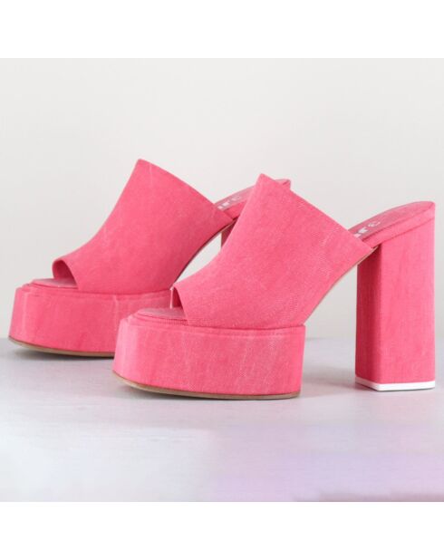 Mules en Jean Sue roses - Talon 11.5 cm
