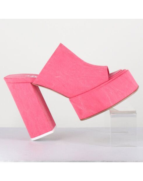 Mules en Jean Sue roses - Talon 11.5 cm
