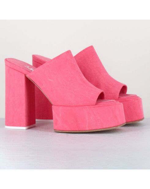 Mules en Jean Sue roses - Talon 11.5 cm