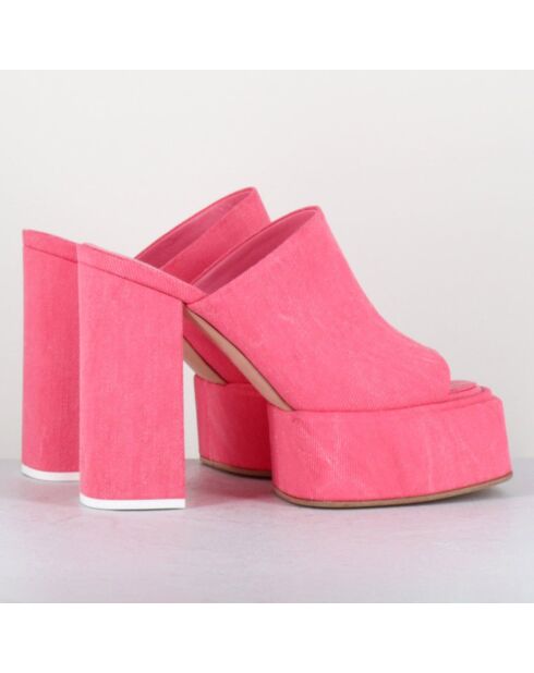 Mules en Jean Sue roses - Talon 11.5 cm
