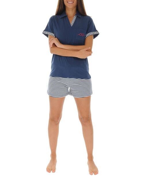 Pyjama court en maille Gaura bleu