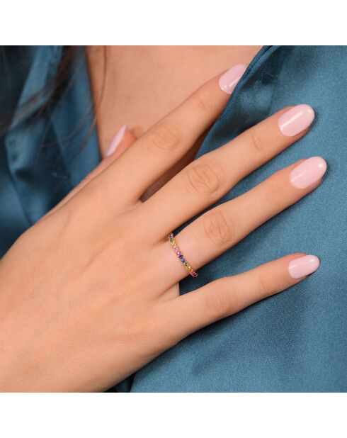 Bague Colorful love Emeraudes 0.04 ct Rubis 0.08 ct Saphirs 0.34 ct or jaune