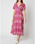 Robe mi-longue Camille cache-cœur framboise/rouge