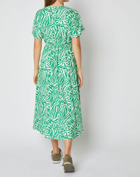 Camille groen/witte halflange jurk met overslag