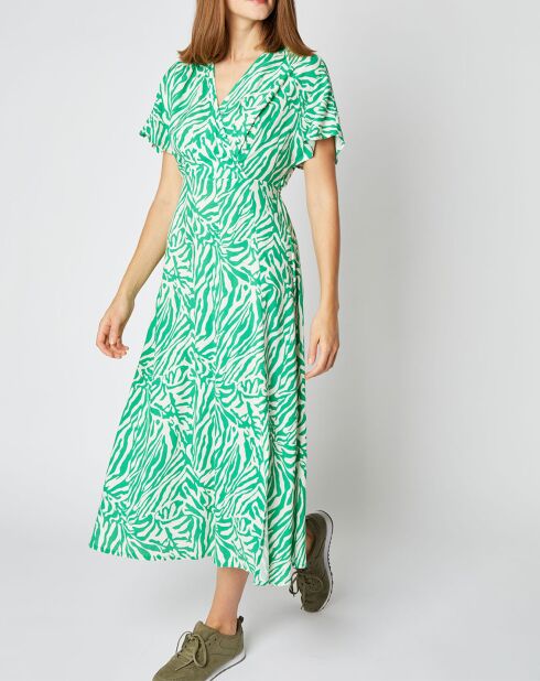 Camille groen/witte halflange jurk met overslag