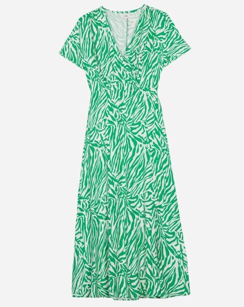 Camille groen/witte halflange jurk met overslag