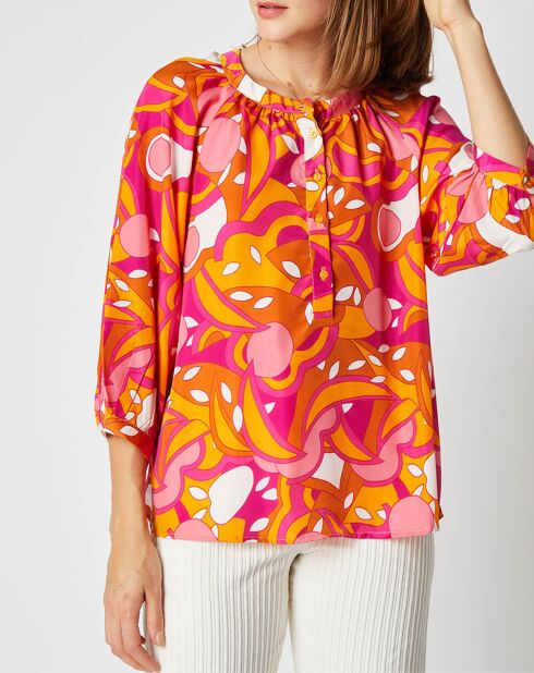 Blouse Juliette ample à motifs mandarine/rose