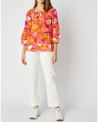 Blouse Juliette ample à motifs mandarine/rose