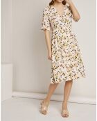 Robe Nina imprimée vert/écru/rose