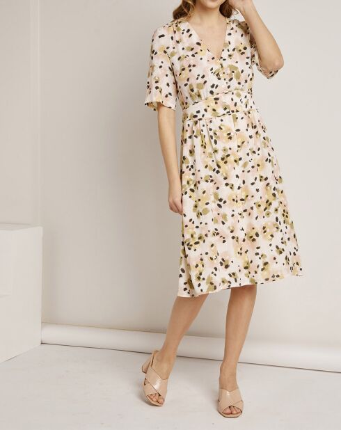 Robe Nina imprimée vert/écru/rose