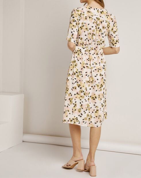 Robe Nina imprimée vert/écru/rose