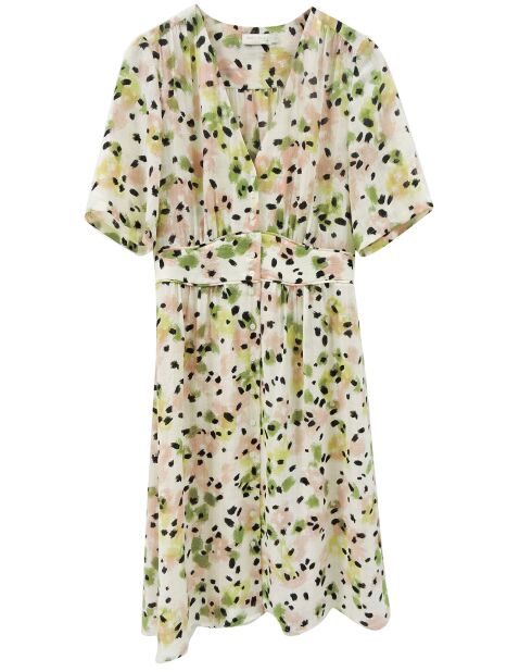 Robe Nina imprimée vert/écru/rose