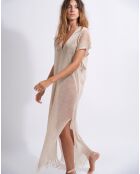 Poncho in maglia lunga in lurex ecru