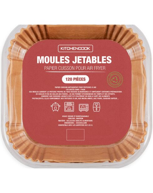 Moules Jetables Cuisson Pour Air Fryer Airfry Paper 20 marron - 20x20x4.5 cm