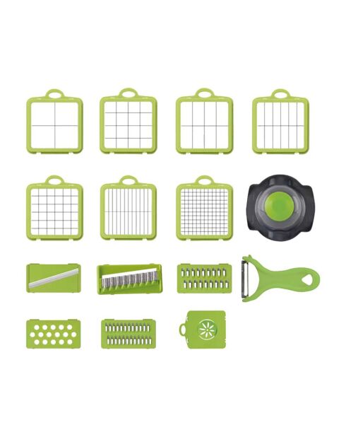 Mandoline Multifonction 22 Pièces vert/gris - 26x14.5x14 cm