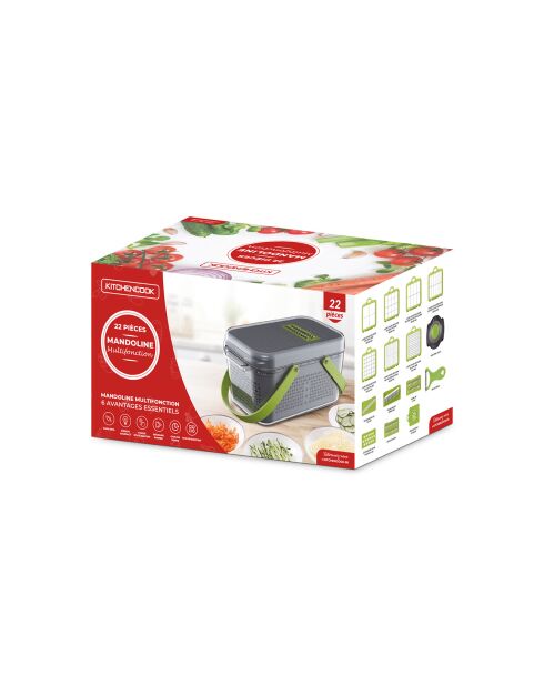 Mandoline Multifonction 22 Pièces vert/gris - 26x14.5x14 cm