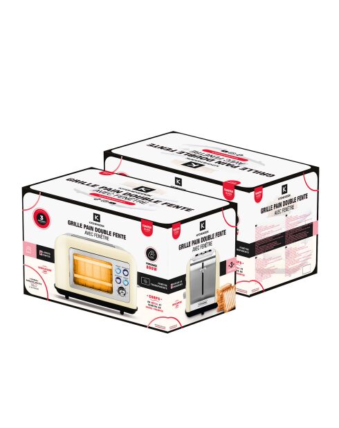 Grille Pain Double Fente Avec Vitre beige - 28.5x19x18 cm