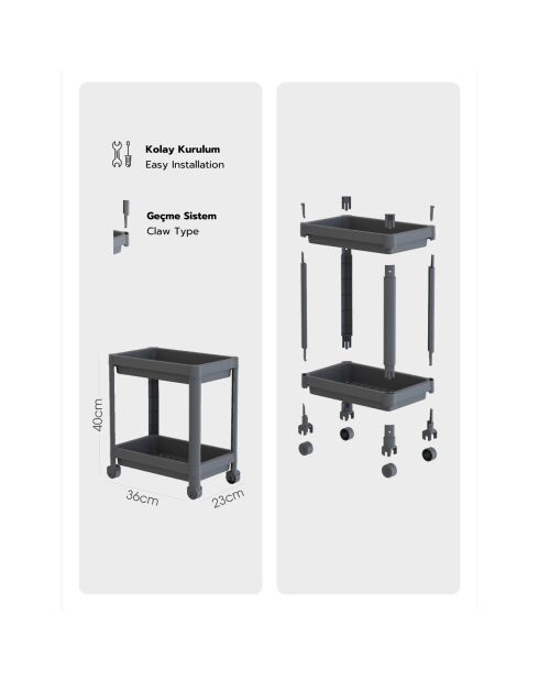 2 Meubles de rangement gris - 23x36x40 cm