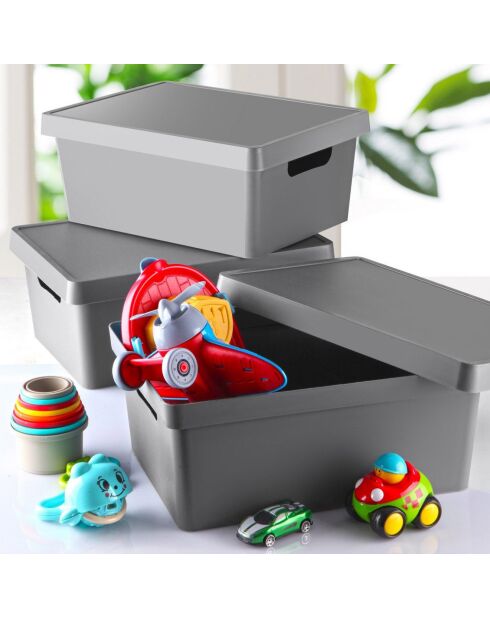 3 Boites de rangement anthracites - 35x25.5x15 cm