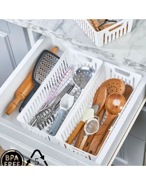 3 organizzatori per cassetti bianchi - 34,5x15x9 cm