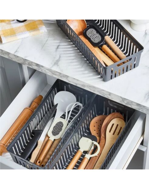 3 Organisateurs tiroirs gris - 34.5x15x9 cm