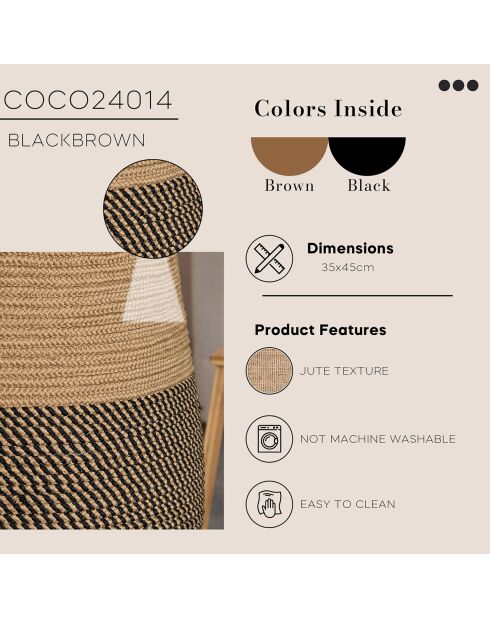 Panier en Jute Coco noir/marron - 22x22x35 cm