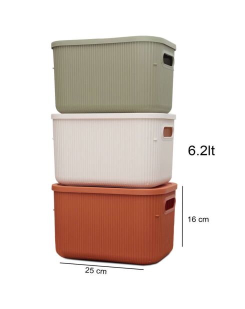3 Boites de rangement vert/rouge/crème - 18x25x16 cm