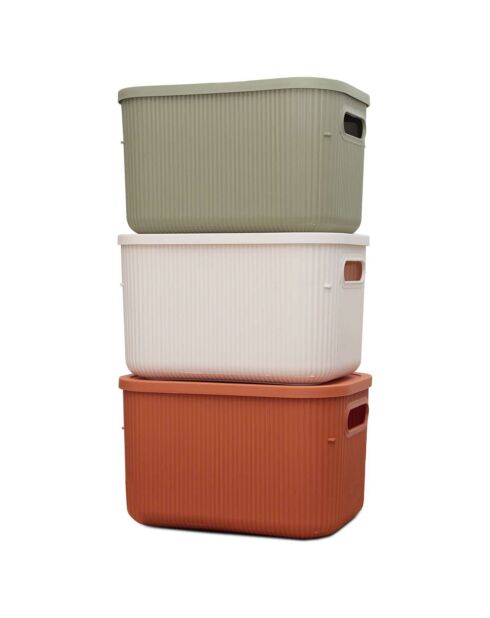 3 Boites de rangement vert/rouge/crème - 18x25x16 cm