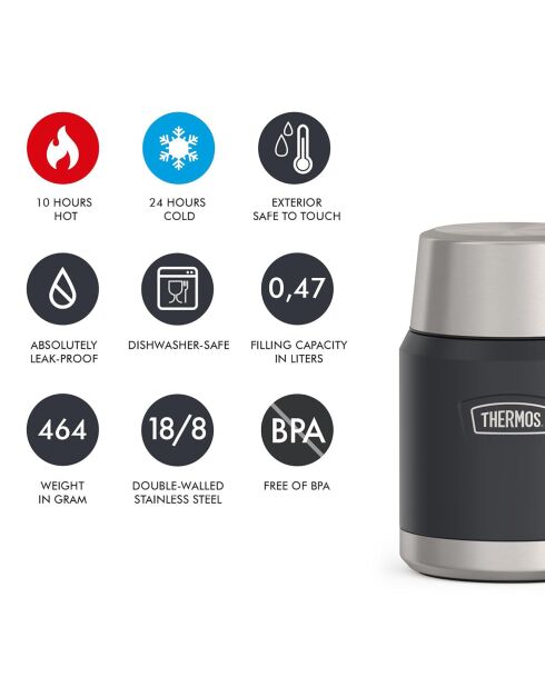 1 Bouteille isotherme& 1 Porte Aliments isotherme anthracite - 0.71L