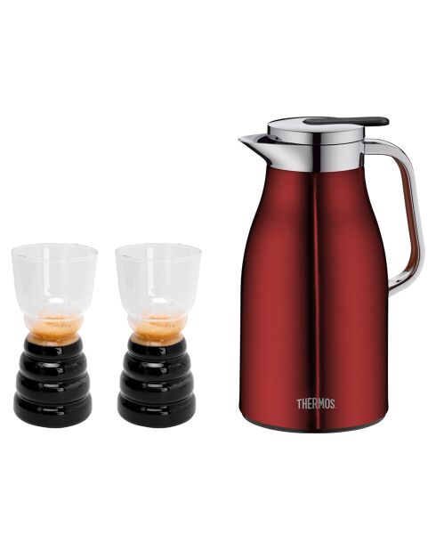 1 Carafe isotherme & 2 Tasses Barista en Verre borosilicate rouge - 1L