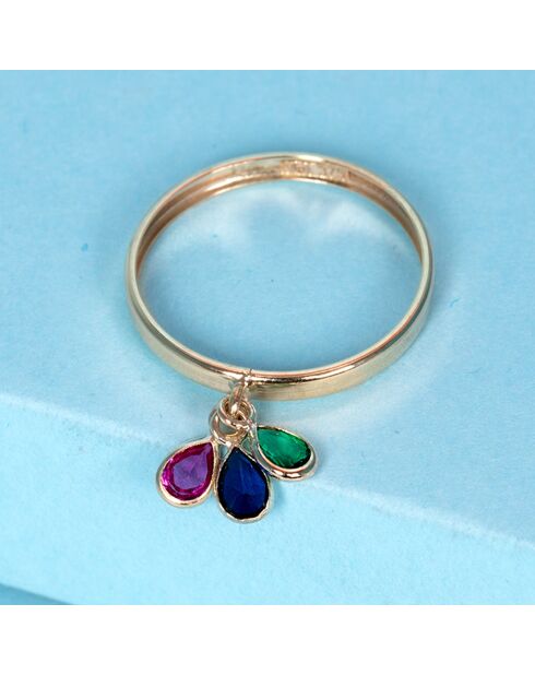 Bague 3 Pierres Zircone multicolores or jaune
